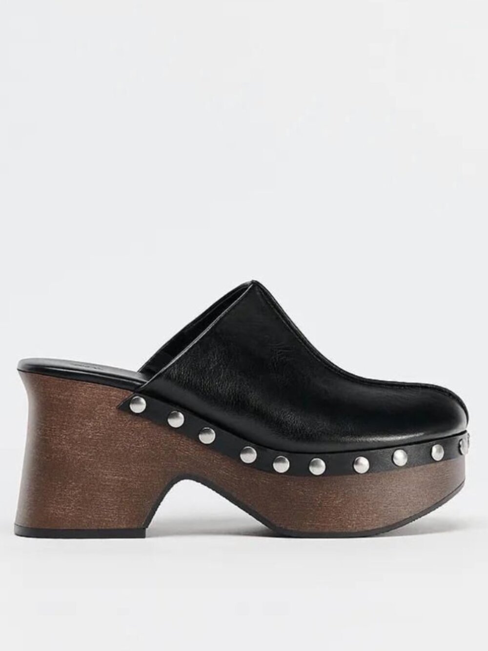 NWOT ZARA BLACK AND BROWN STUDDED LEATHER CLOGS IN SIZE EU 39 / US 8